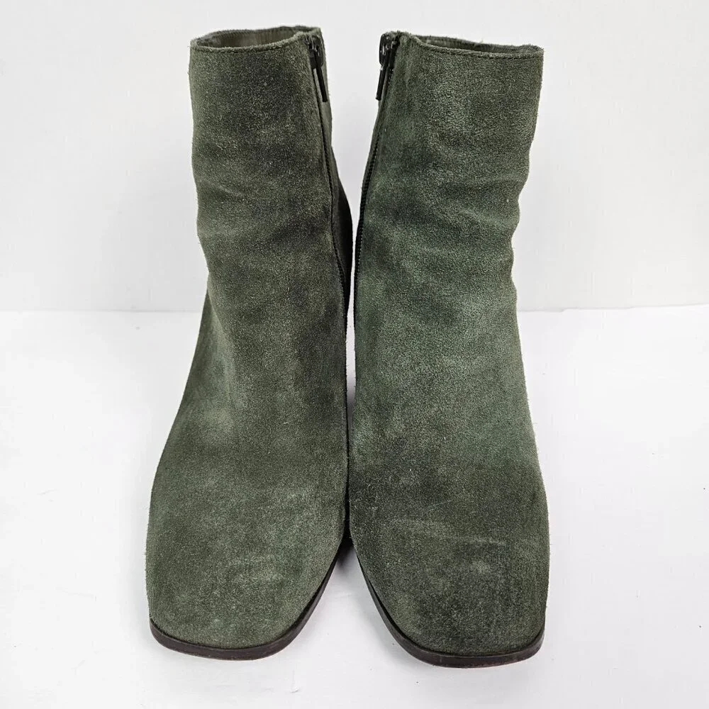 Nordstrom Rack Harper Lea Olive Green Suede Stacked Heel Square Toe Ankle Boot
